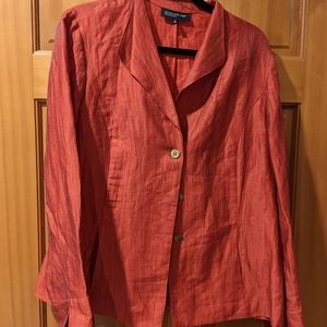 Red linen fitted Jones New York jacket blazer with pockets